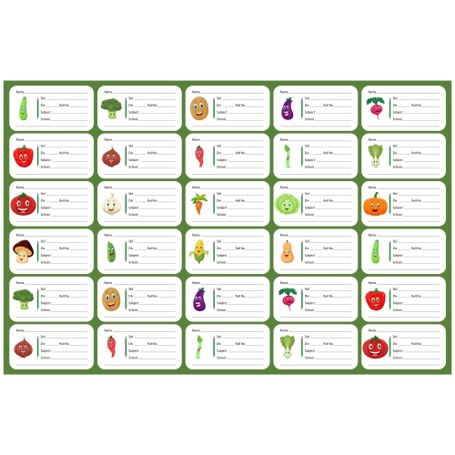 Vegetable Theme School Notebook Name Labels | Cute Veggie Stickers for Kids